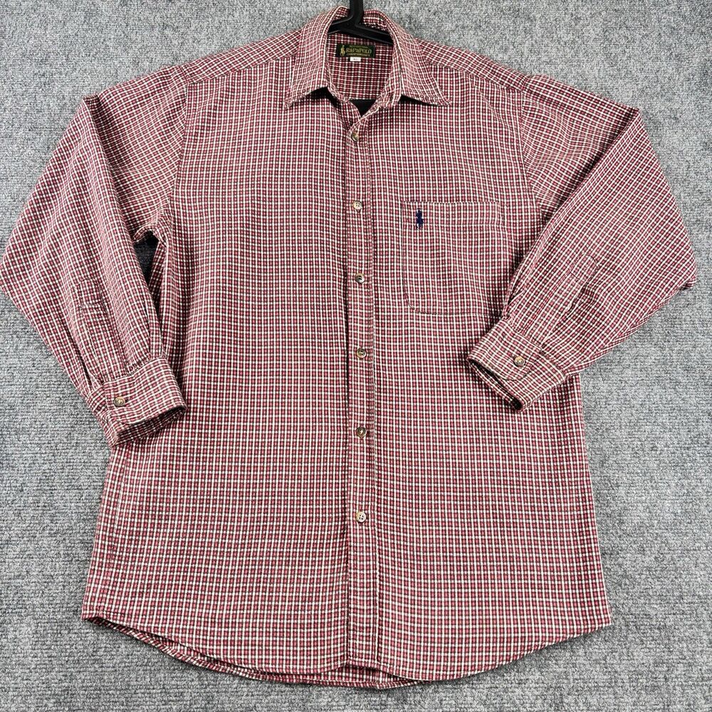 RaPaPOLO Mens 90 Shirt Red Check Long Sleeve Pocket Cotton